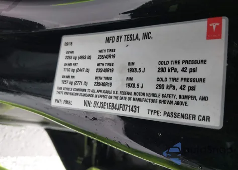 2018 Tesla Model 3 Long Range/Performance из США, поврежденный, VIN 5YJ3E1EB4JF071431